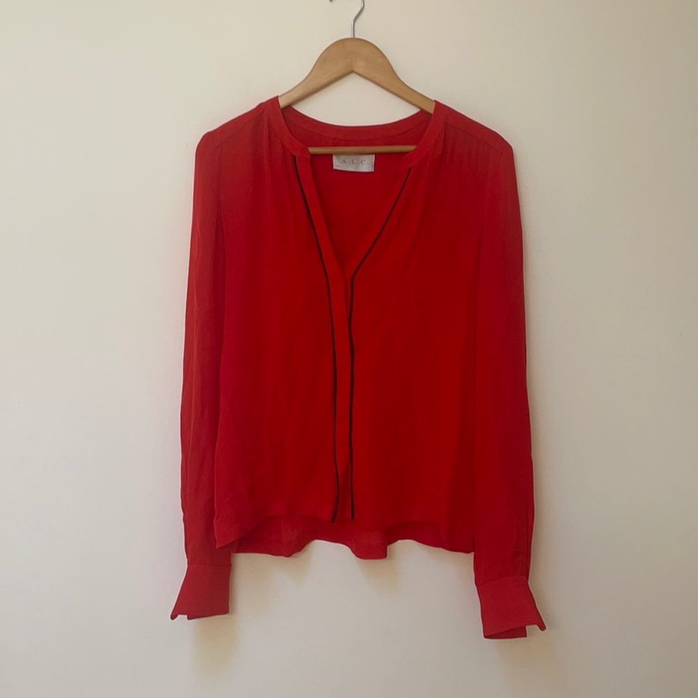 ALC Womens Long Sleeve Button Up Sheer Blouse